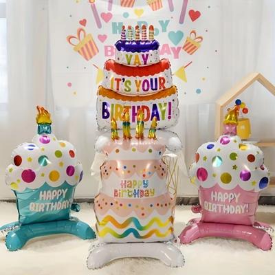 New Stand Cake Balloons Large Pink Blue Aluminum Film Balloon Happy Birthday Balloon Baby Shower Globos