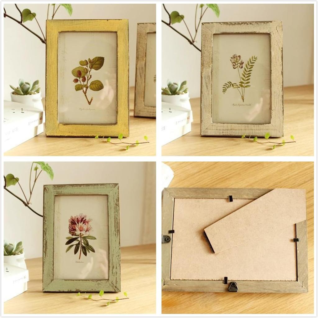 4x6 Rustic Retro Picture Frames Yellow Wood Farmhouse Distressed Photo Frame for Tabletop or Wall Mounting Home Office Decor Family Picture Frame,