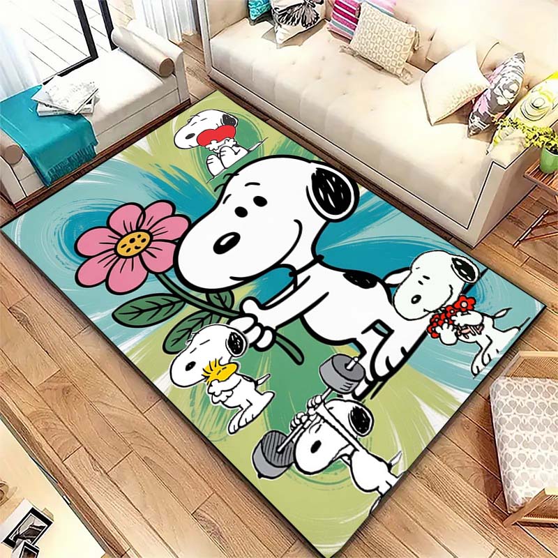 Cute Snoopy print decorative rug, perfect for home, bedroom, bedside, or office use, including swivel chairs.