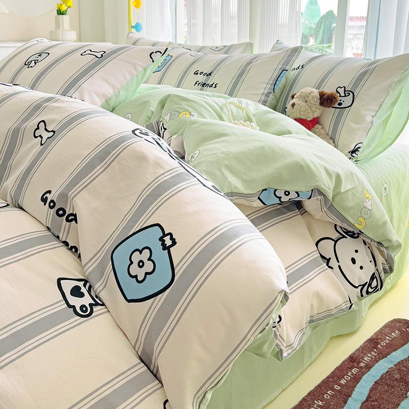 Bedding Four-piece Set Printed Skin-friendly Water Wash Sheets Quilt Cover Pillowcase Set