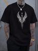 Unisex Summer Cotton Short Sleeve T Shirt White Sketch Wing Arrow Compass Totem Print Crew Neck Goth Street Casual Male Tee