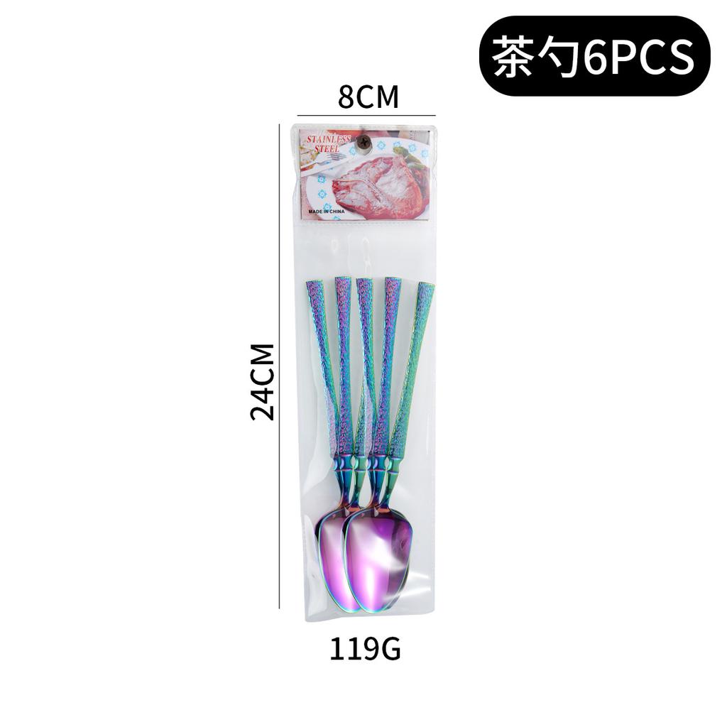 New PVC Bag 6 PCs Stainless Steel Small Waist Hammer Pattern Knife, Fork and Spoon Suit Supermarket Western Tableware