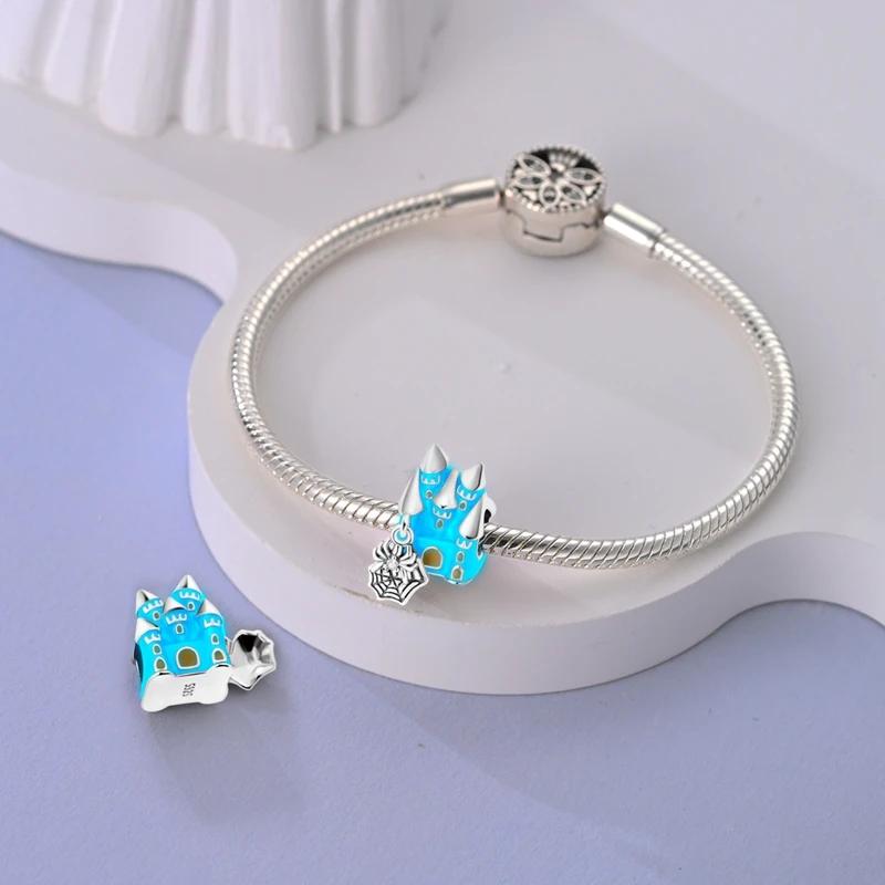 Charms Copper Plated Halloween Spider Haunted House Beads Fit Originalfor Women Jewelry Diy Making Gifts