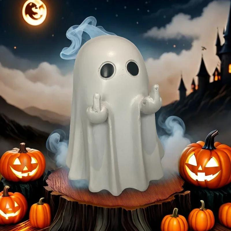 Cute and Mischievous Middle Finger Ghost Decoration Resin Statue, Party Scene Desktop Decoration Gift Small Statue for Friends