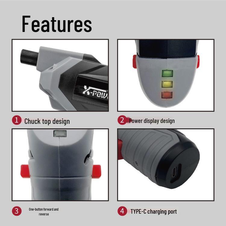 XPOWER Rechargeable Forward/Reverse Electric Drill & Screwdriver for Household Repair
