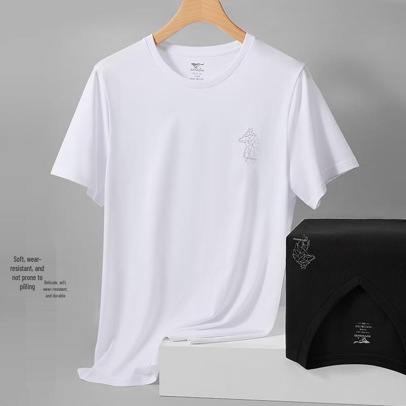 SEPTWOLVES Men's V-Neck 100% Cotton Wolf Print Short Sleeve T-Shirt