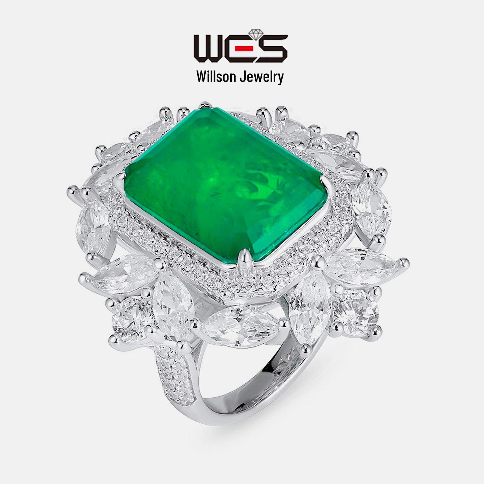 

Customized S925 Silver Vintage Green Glass Emerald Ring for Women - European & American Style HK Size 13