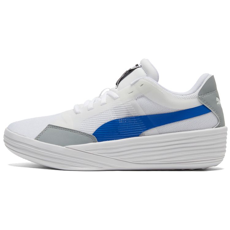 Puma Clyde All Pro Team Round Toe Lace-Up Shock Absorbing Non-Slip Durable Low-Top Basketball Shoes Unisex Sneaker White Gray Blue 195509-06