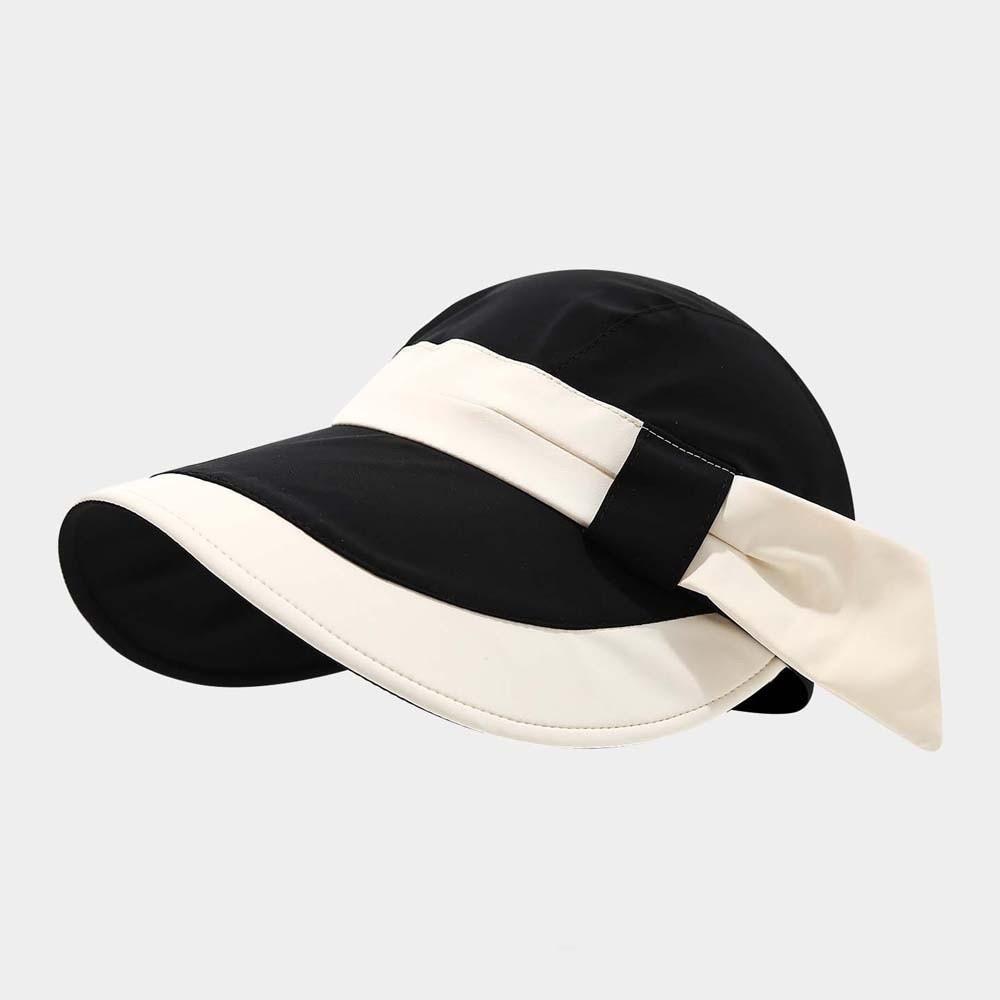 Polyester Wide Brim Sun Cap Portable Women Sunshade Hat Contrast Color Visor Cap  Seaside Vacation