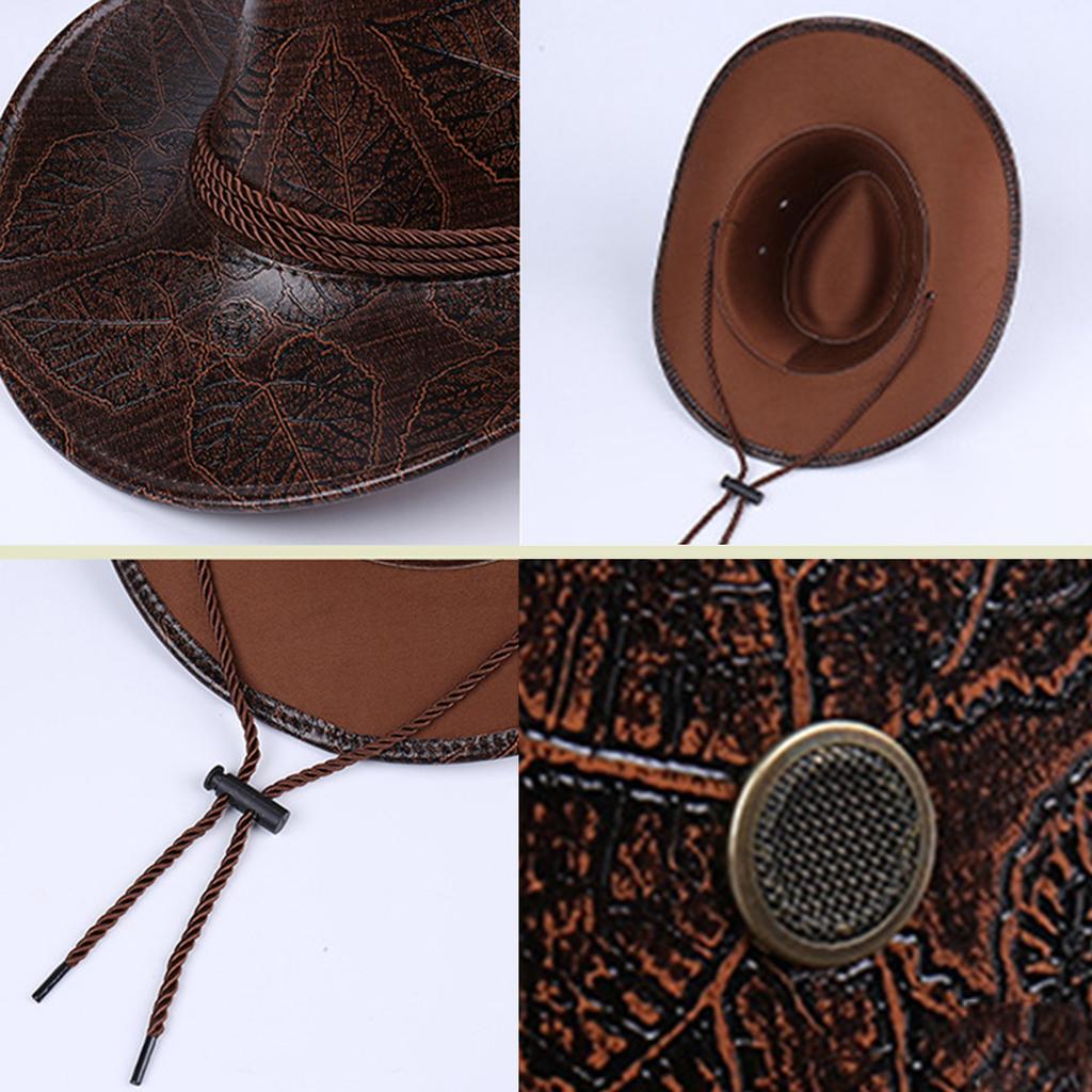 Vintage Sun Shield Hat Widen Brim Western Hat Vintage Leather Western Hat for Men Women Hiking Camping Fishing Travel