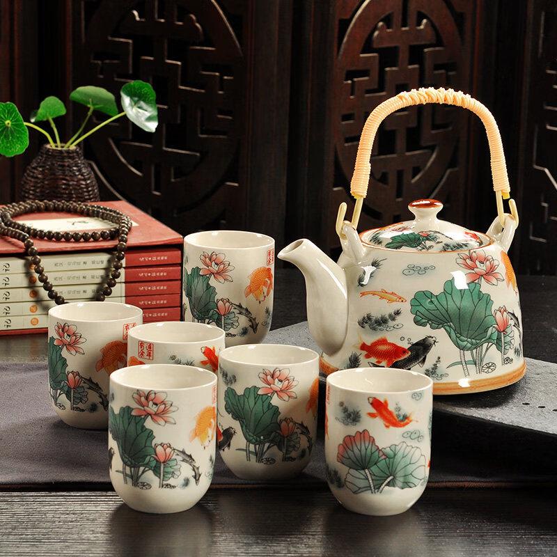 ZISIZ Retro Blue and White Ceramic Teapot with Filter