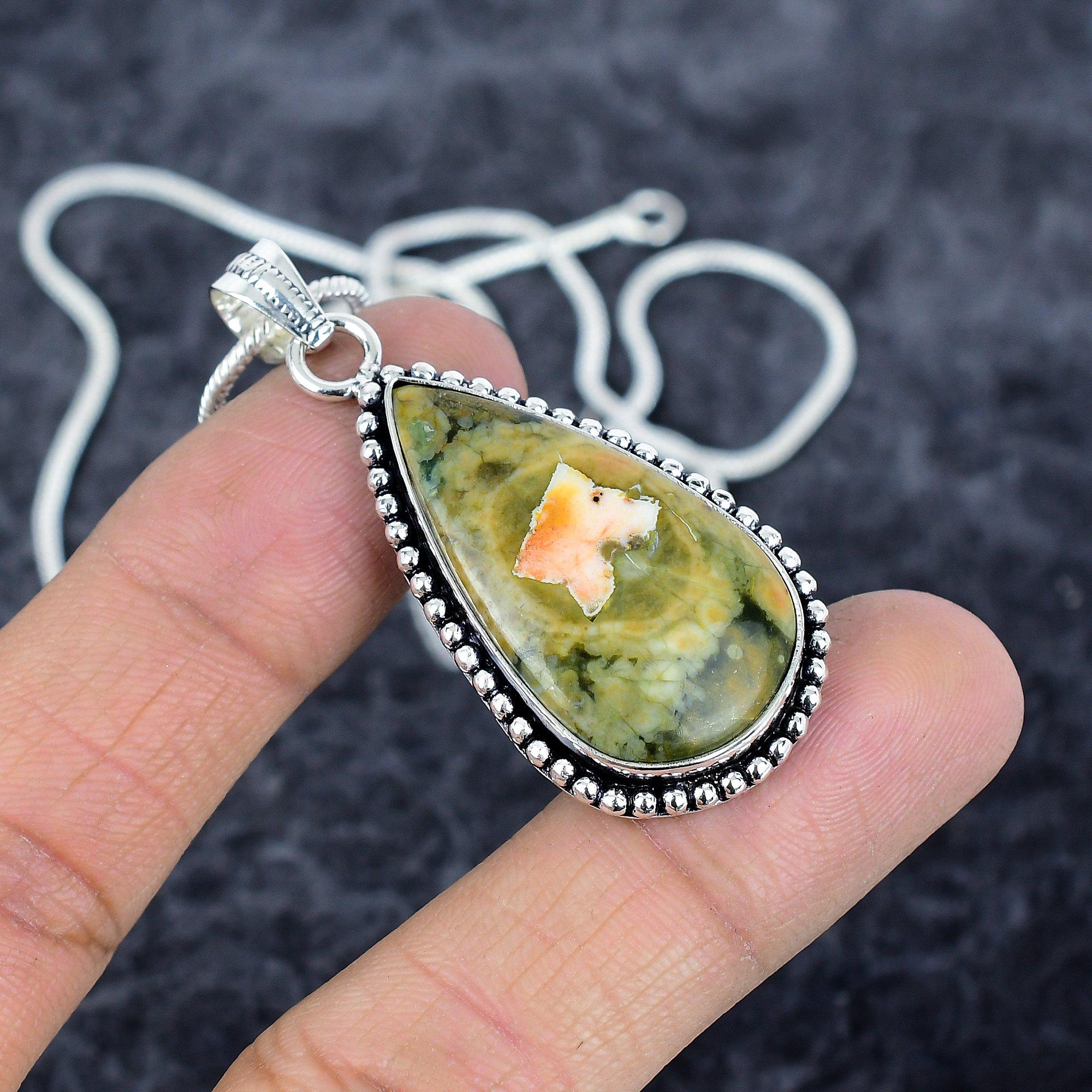 

Rainforest Jasper Gemstone 925 Sterling Silver Jewelry Pendant 2.05 M-2846