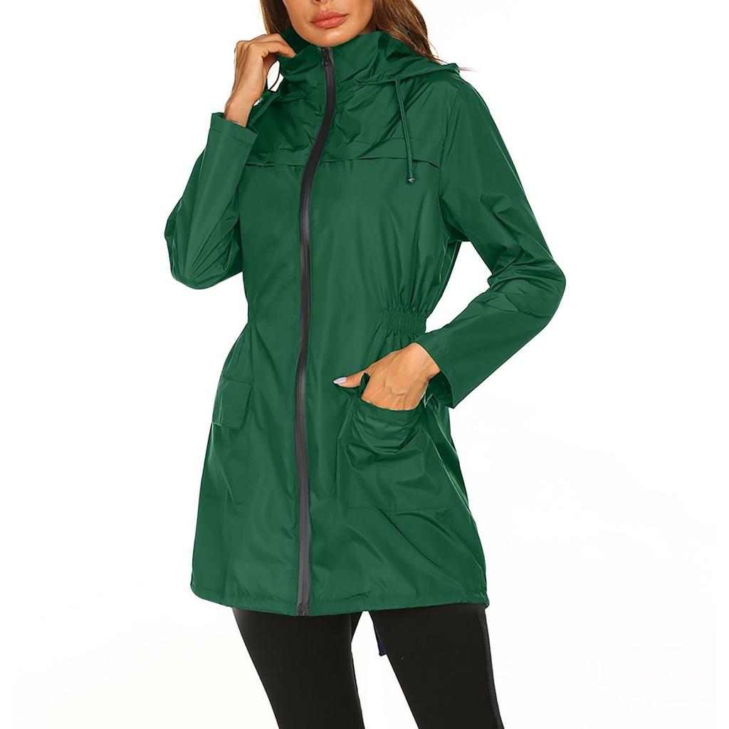 Women's Casual Outdoor Lightweight Raincoat Hooded Jacket Windbreaker