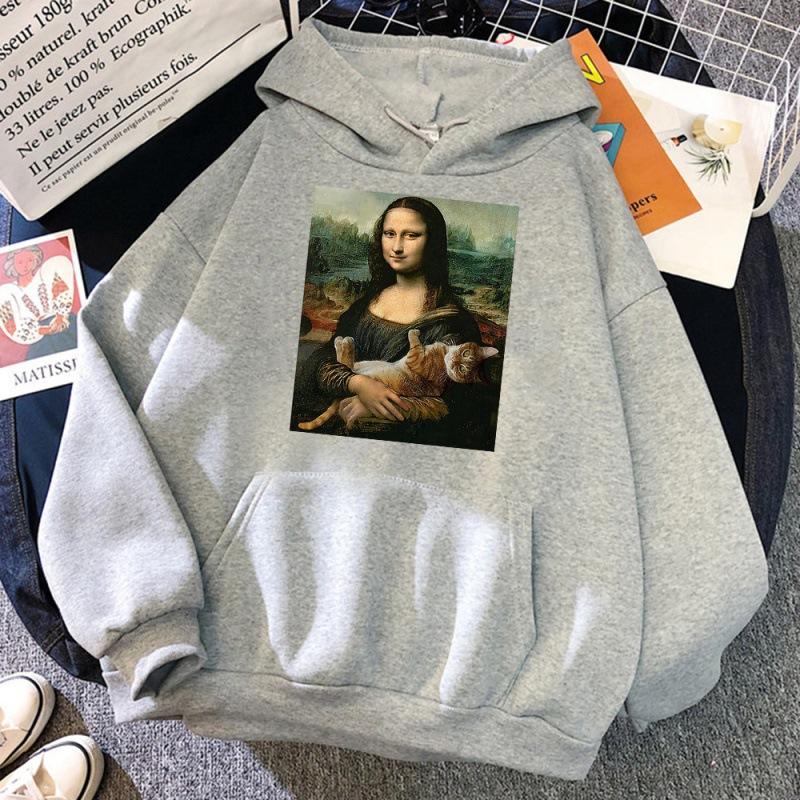 T Shirts Mona Lisa Hugging Cat Kawaii hoodie