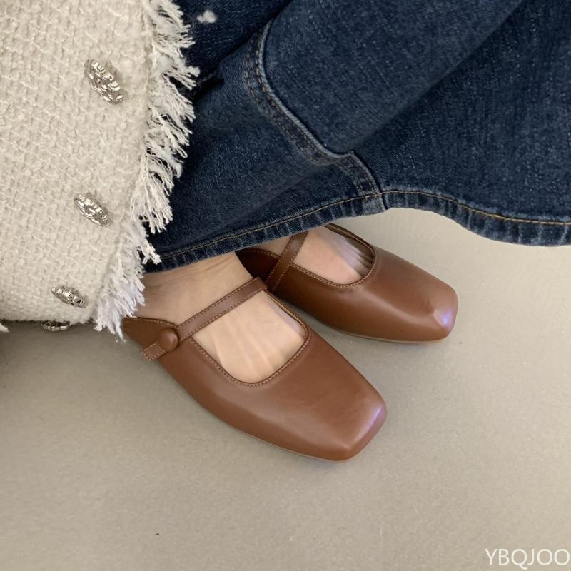 French retro half Slippers Ladies fashion belt buckle Shoes Summer fairy style shoes Comfort square head Women's slippers Mujer