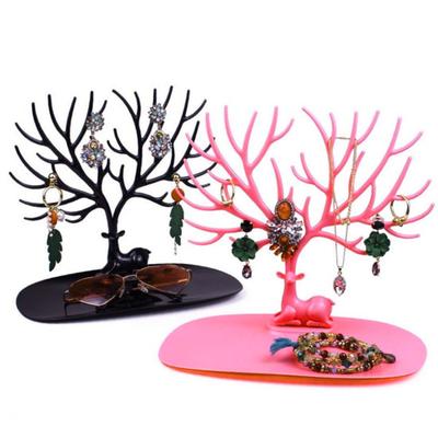 Deer Jewelry Organizer Antler Design Necklace Bracelet Earring Holder Jewelry Display Stand with Tray for Watches Lipsticks Bedroom Decor