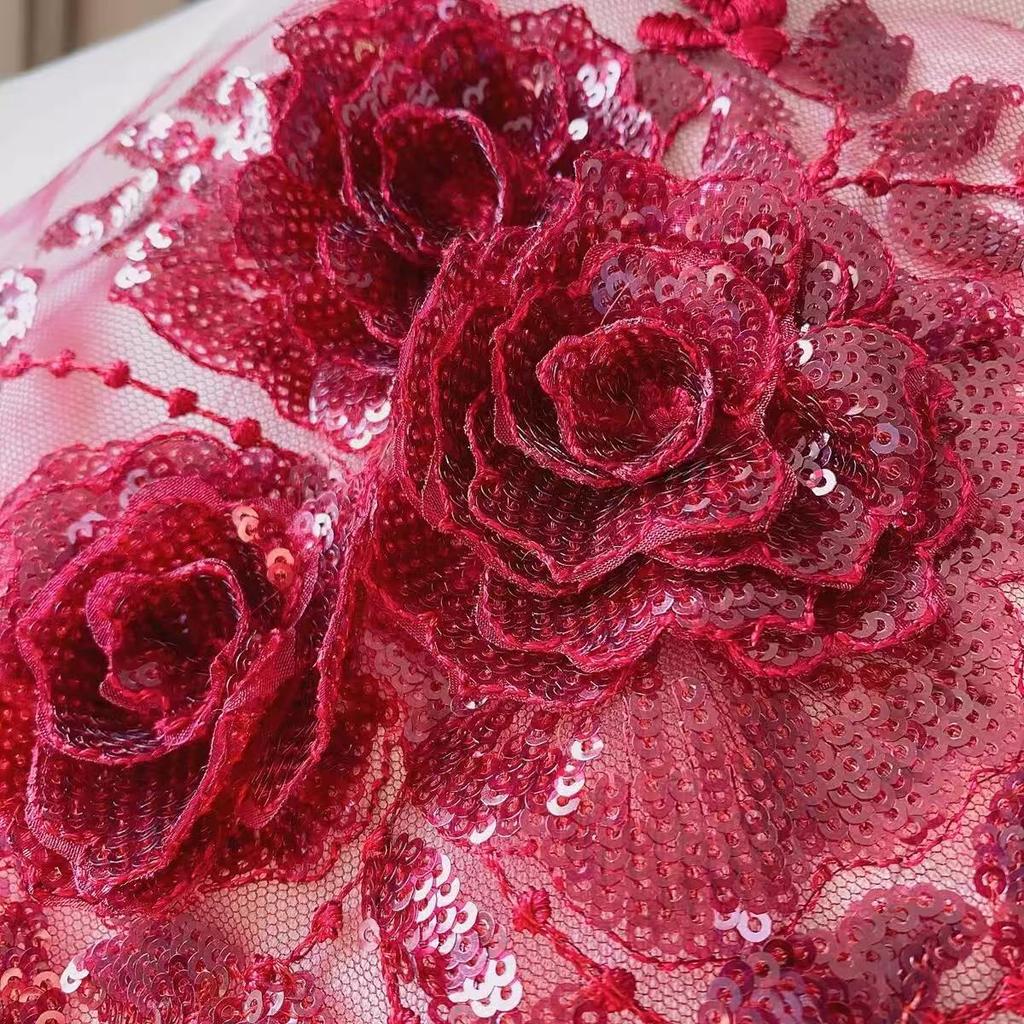 1 Pc Pink White Embroidery Lace Flowers Patch For Wedding Dress Costumes Handmade Repair 39*25CM