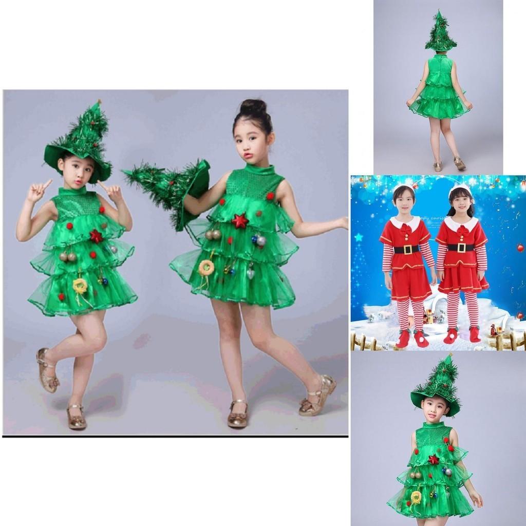 Magical Kids Christmas Tree Costumes Comfortable Girls Dress With Festive Hat