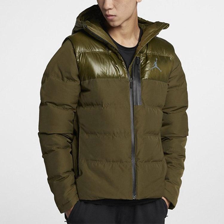 Air Jordan Windproof Stay Warm Casual Hooded Down Jacket Green Men's 924676-395