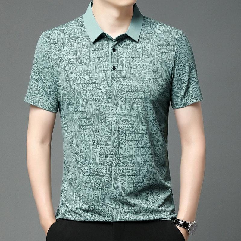 Herren Frühling und Sommer Dünner Abschnitt Einfarbig Revers Stretch Lose Vielseitiges Hemd Erfrischendes Poloshirt Kurzarm