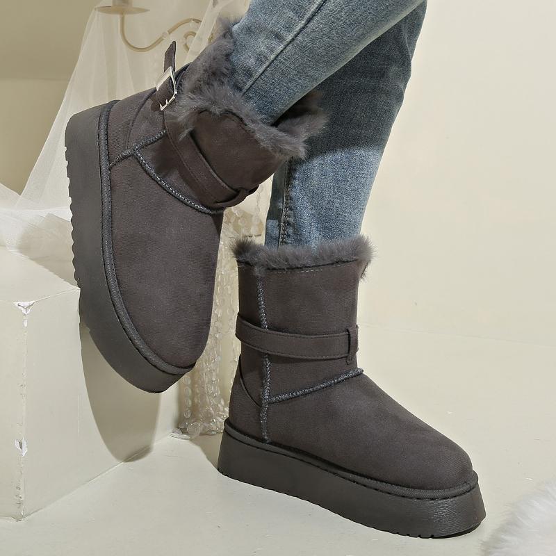 Women's Thick Bottom Mid-Calf Fleece Lined Snow Boots Winter Warm Long Boot Round Toe PVC Outsole Comfortable Leisure Style