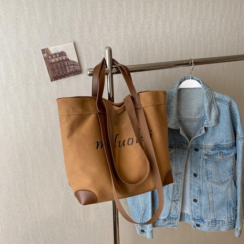 High-end Urban Style Canvas Tote Bag With Large Capacity For Women In Black