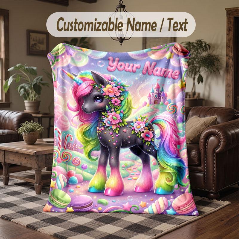 Einhorn-Thema Decke mit individuellem Namen und Text Personalisierte Decke Weiche Gemütliche Decke für Zuhause Sofa Bett