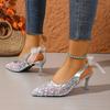 Women Sandals European Lace Mesh Thin Heel Single Shoes Women with One-Liner Straps To Cover The Head Hollow Pointy Women Shoes