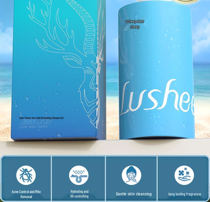 Deer Sheep Refreshing Sea Salt Shower Gel: Acne & Oil Control, Mite Cleansing, Moisturizing, Long-Lasting Fragrance, Genuine Product.