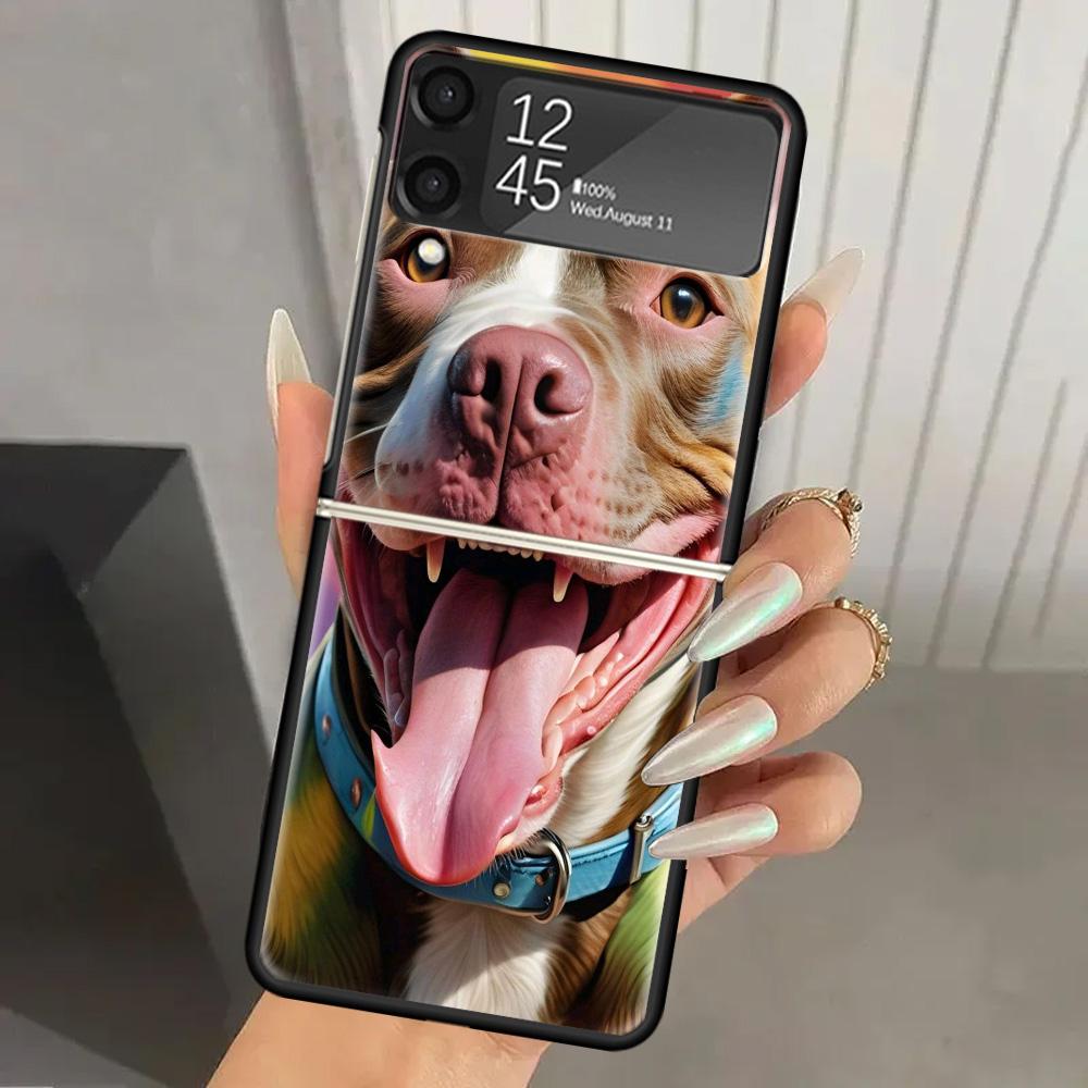 Pit Bull Pet Dog Pitbull Hard PC Phone Case For Samsung Galaxy Z Flip 7 6 5 4 3 Black ZFlip7 ZFlip6 Flip5 Flip4 Flip3 5G Print C