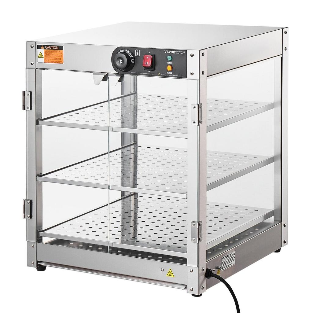 3-Tier Commercial Food Warmer Display Countertop Pizza Cabinet with Light