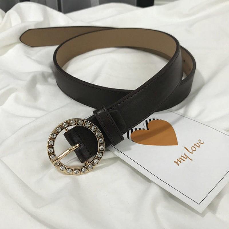 Elegant Rhinestone Round Buckle Women's Waist Belt Perfect For Fashionable Student Style