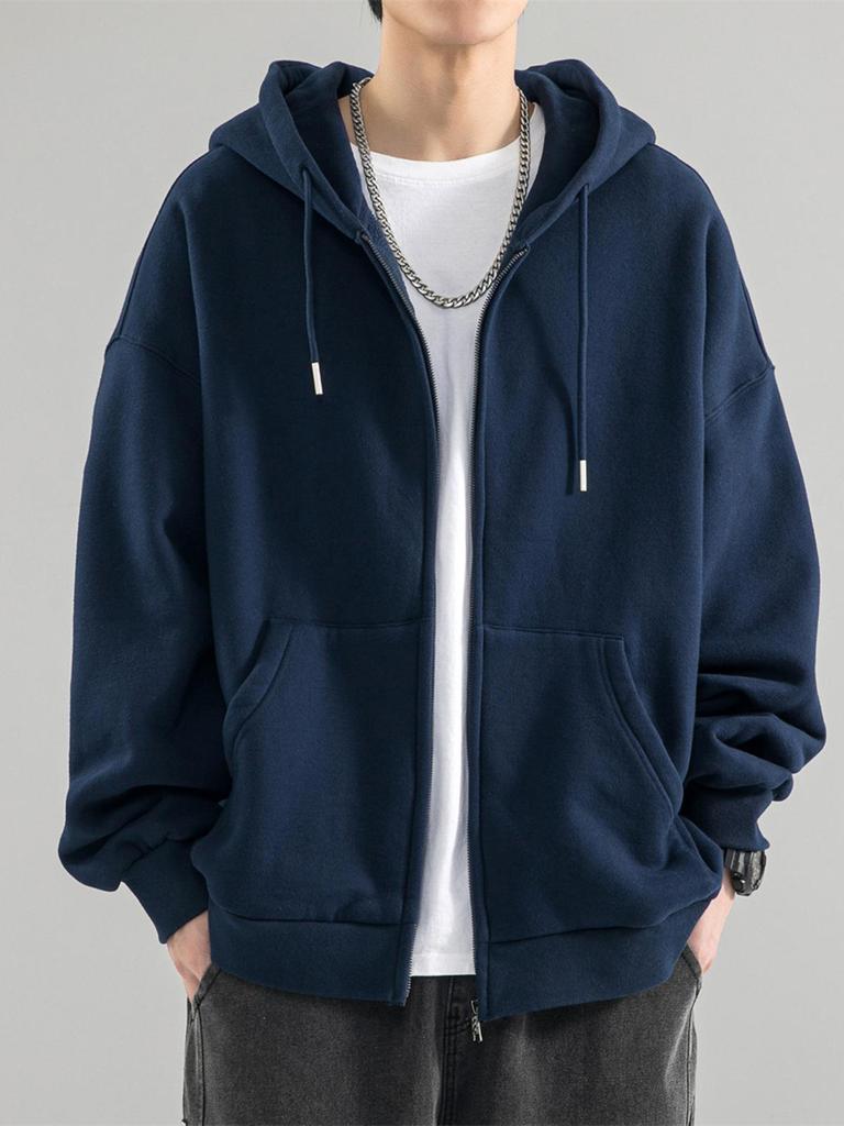 Men's Autumn/Winter Pure Cotton Cardigan Hoodie - American Trend, Hong Kong Style, Loose Heavyweight Jacket