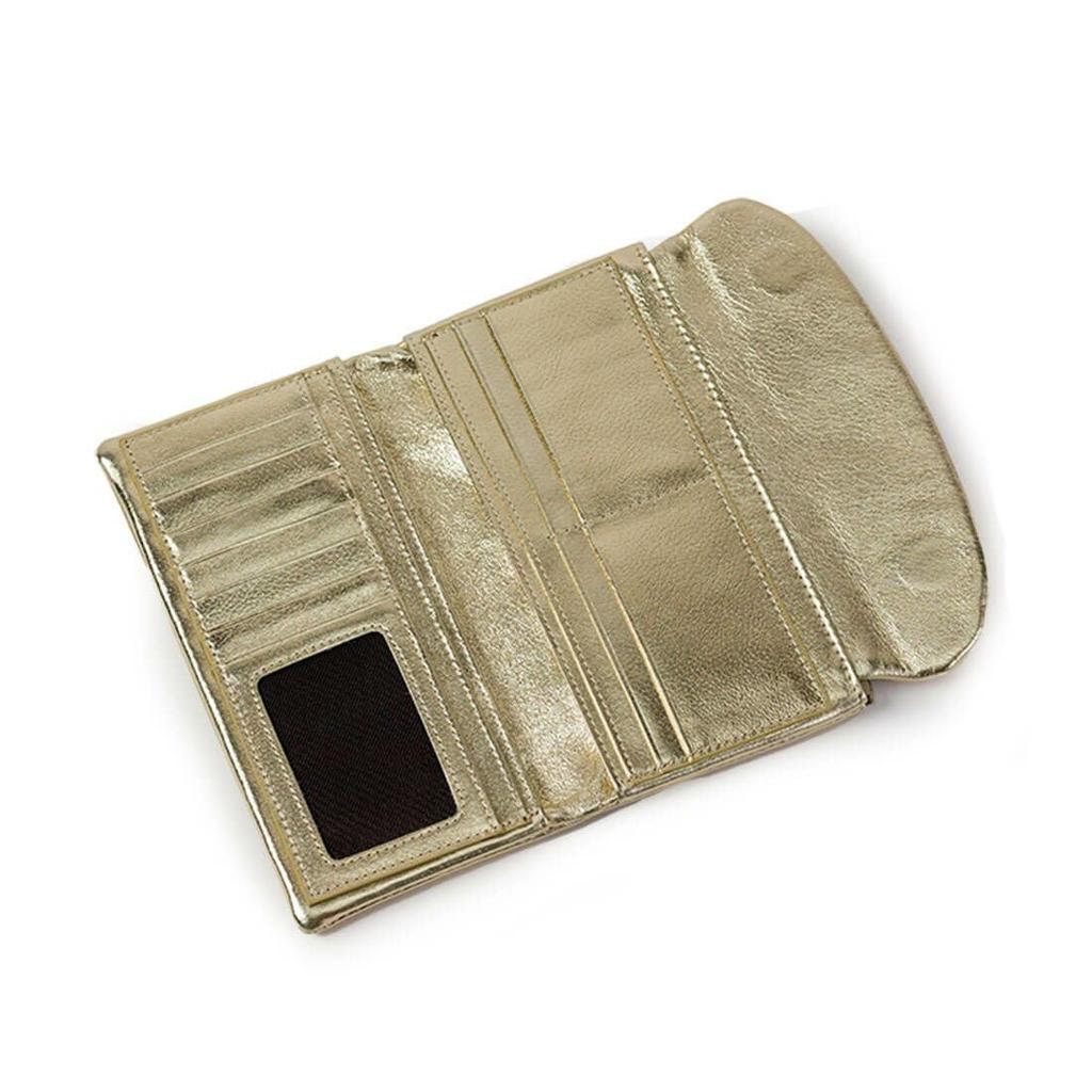 Barcos Metallic-Leder Lange Geldbörse für Damen, 11 Kartenfächer, Scheinfach, Münzfach, Magnetverschluss, Elegantes Glänzen, Beliebtes Silber