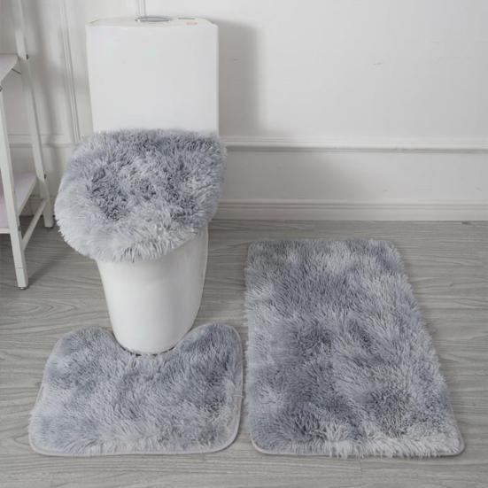 Yousheng 3Pcs/Set Bathroom Rug Absorbent Non Slip Floor Mat U-Shaped Plush Mat Toilet Lid Cover Mat with Rubber Backing for Bathroom Shower Toilet