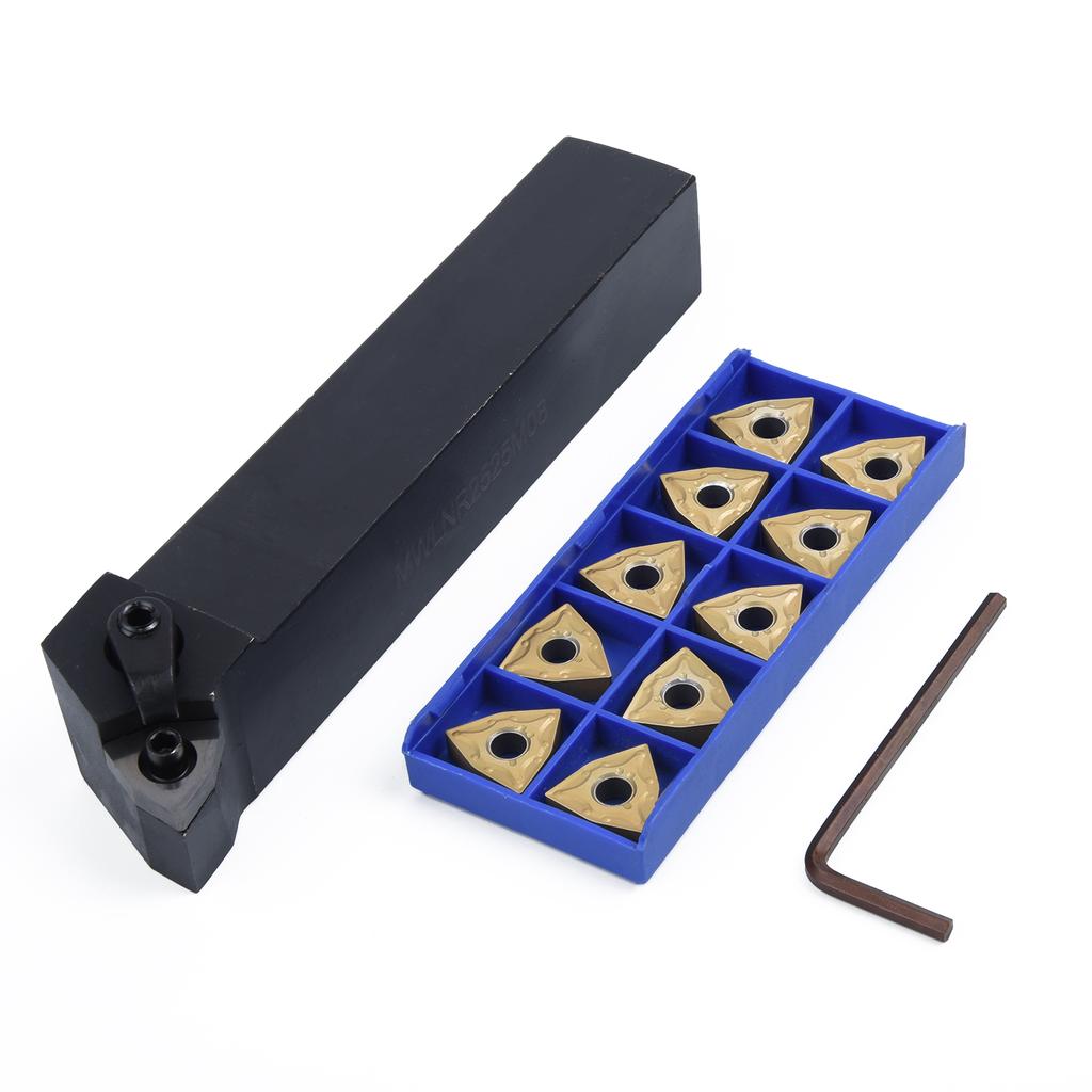 Blade Lathe Turning +10pcs 25mm Carbide Gold Inserts Kit Stainless Steel WNMG080404 Wrench MWLNR2525M08 Part Accs