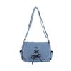 Korean Style Denim One-Shoulder Bag with Drawstring, Large Capacity Crossbody for School and Travel