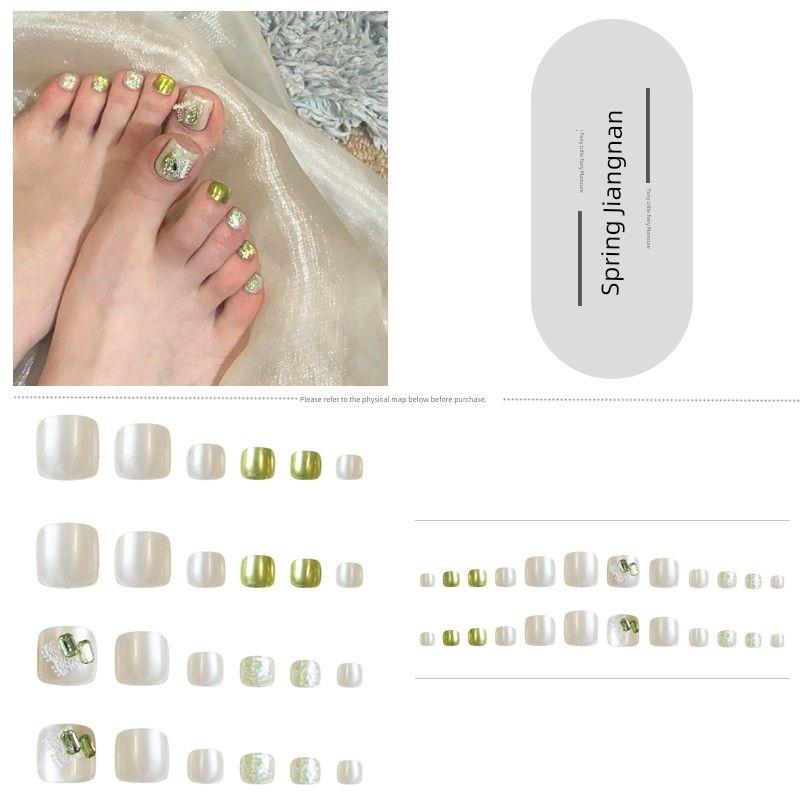 

Jelly Pink Rhinestone Toe Wear Nail Nail Gentle Sweet Girl Tender Nail Stickers Finished Product Fake Nail Tip 292-Spring Jiangnan