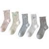 Sweet Bow Mid-calf Socks for Women, Summer Thin Mesh Hollowed-out Pile Socks, Solid Color Lace Long Socks