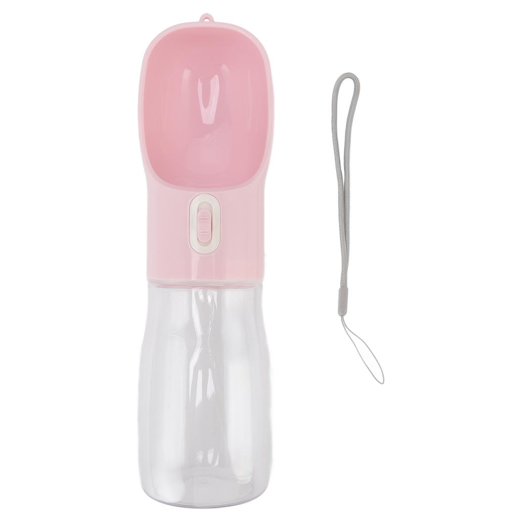 400ml Hunde-Wasserflasche Lebensmittelqualität Auslaufsicher Wassersparend Tragbarer Hundenapf Spender mit Trageband für Draußen Pink