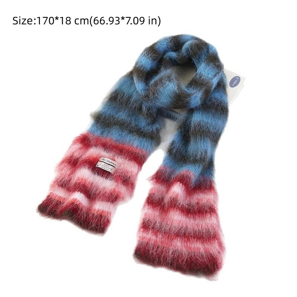New Striped Winter Cashmere Scarf Soft Warm Woolen Scarves Mohair Rainbow Color Thickened Shawl Wrap Women