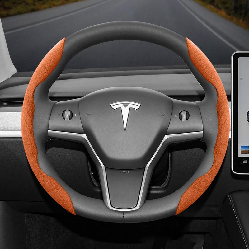 Suitable for Tesla Anti-Slip Buckle Segmented Suede Steering Wheel Cover Suitable for Model 3 Highland 2024 Y X S Juniper Cybertruck Accessories