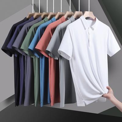 Men's Spring and Summer Solid Color Business Polo Shirt Lapel Ice Silk Short-sleeved Shirt Casual Non-marking Summer Shirt