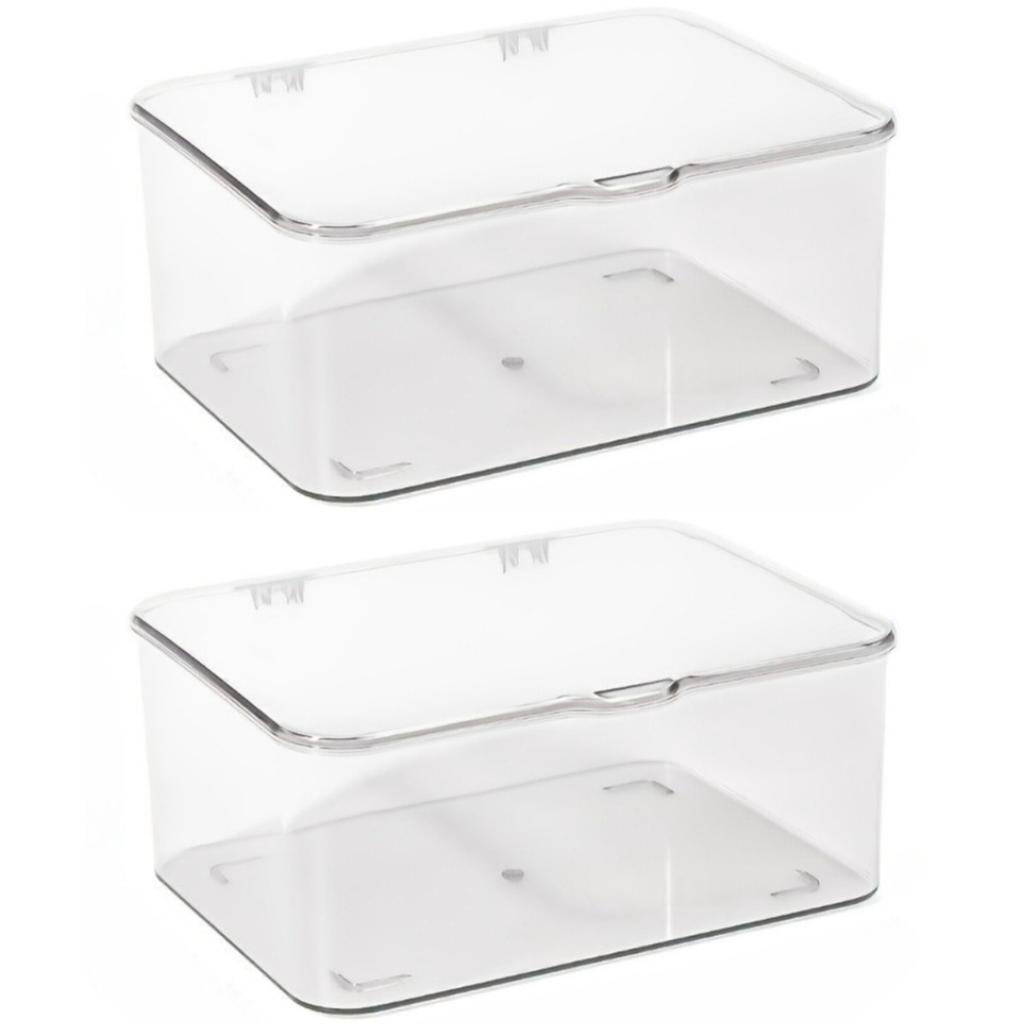 2PCS Acrylic Storage Boxes with Flip-Top Lid Transparent Container Home Organizer Space-Saving Storage for Bathroom Desk Bedroom