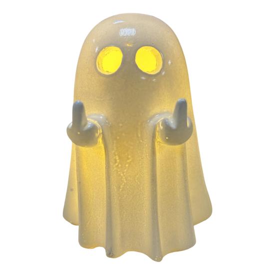 Pryskyřičná svítící dekorace duch pro Halloween Malá bílá figurka ducha Roztomilá svítící soška ducha pro domácí stolní patrovou podnosovou dekoraci