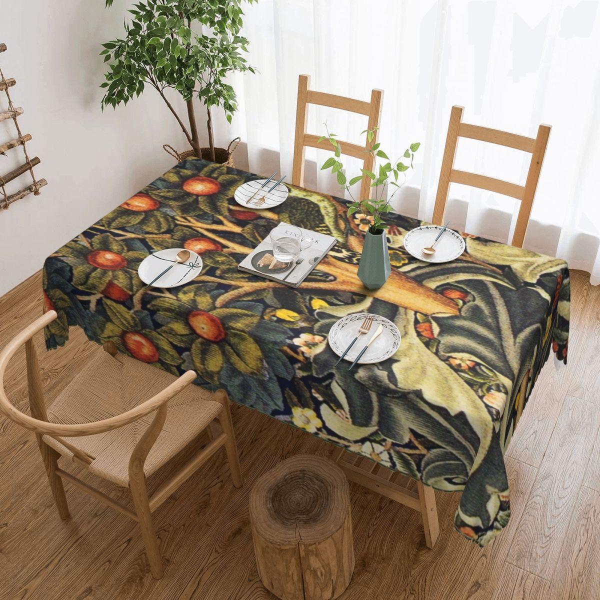 Rechthoekige Waterdichte Oliebestendige William Morris Herten Vogels Tafelkleed Tafelhoezen Bloemen Dieren Kunst Tafelkleed 100x145cm