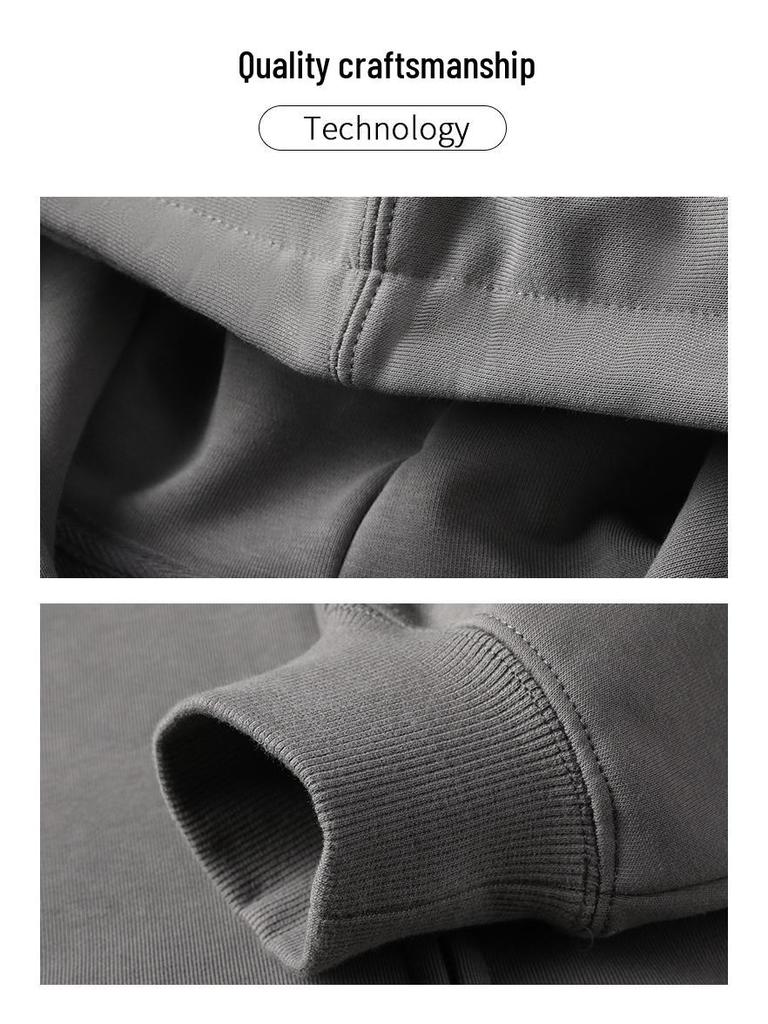 Manzibo Basic Solid Color Zipper Hoodie, Middle-Aged Loose Fit, 330g Fabric