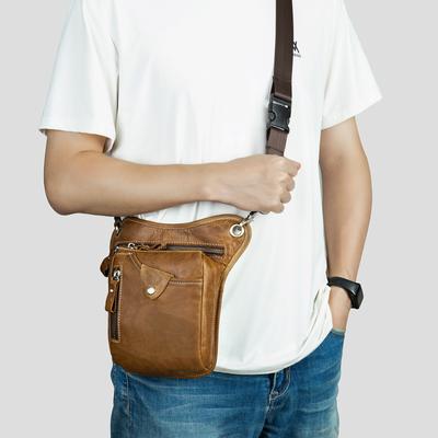 Men's Leather Bag Outside Sports Cowhide Mobile Phone Fanny Pack Motorcycle Riding Waist Bag Crossbody Bag
