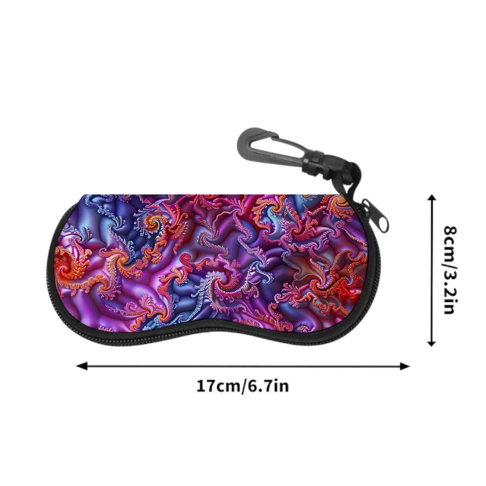 2D-Abstract Colorful Fractal Swirl Pattern Sunglasses Case, Protective Zipper Eyeglasses Holder, Portable Travel Eyewear Pouch for Women Men Gift