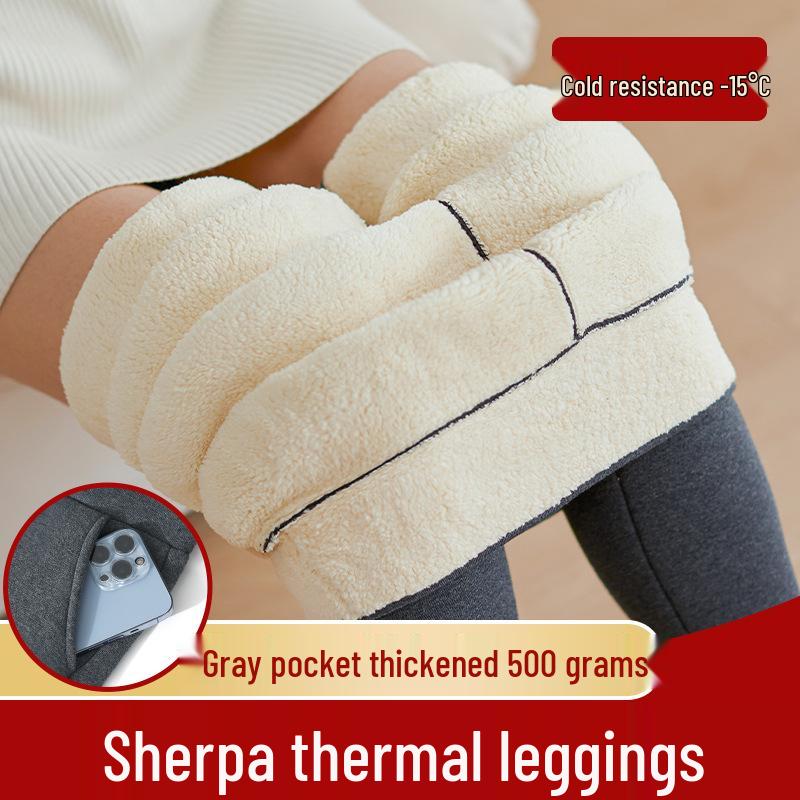 Women's High-Waisted Lambswool Cotton Fleece-Lined Winter Leggings, Extra Thick Warm Plus Size Pants